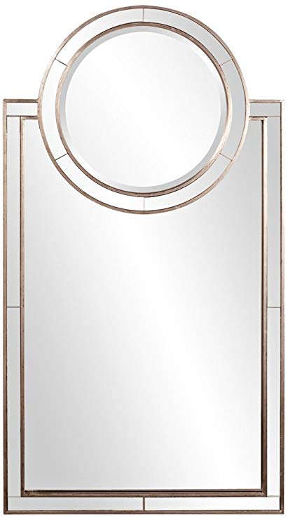 Howard Elliott 92042 Cosmopolitan Rectangular Vanity Mirror with Round Mirror Accent, Distressed Silver Leaf
