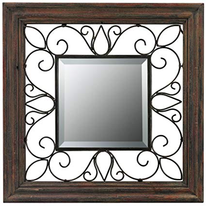 Sterling 26-8652 Almeda Burnished Wood Framed Mirror, 19-Inch, Red/Brown Aged Finish