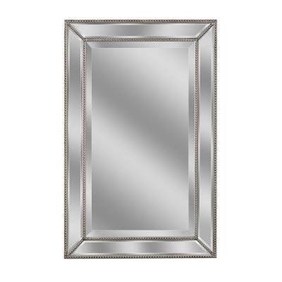Deco Mirror 1204 32 in. L x 20 in. W Metro Beaded Mirror in Silver Finish