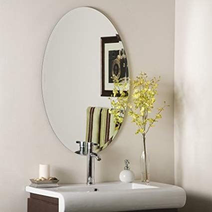 Decor Wonderland SSM2436 Hiltonia - Oval Beveled Frameless Wall Mirror, Etched Glass