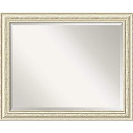 Amanti Art Wall Mirror Large, Country White Wash Wood: Outer Size 32 x 26