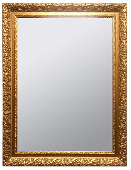 Raphael Rozen Classic - Vintage - Hanging Framed Wall Mounted Mirror, Antique Gold, Carved Frame