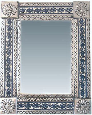 Medium Silver Caracol Tile Talavera Tin Mirror