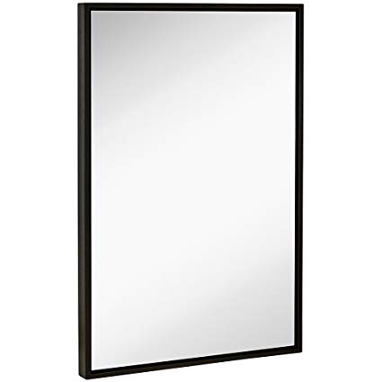 Clean Large Modern Black Frame Wall Mirror | Contemporary Premium Silver Backed Floating Glass Panel | Vanity, Bedroom, or Bathroom | Mirrored Rectangle Hangs Horizontal or Vertical