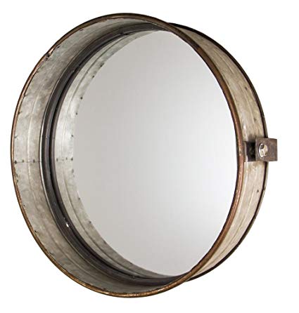 Industrial Chic Drum Mirror in Rustic Galvanized Finish - 16