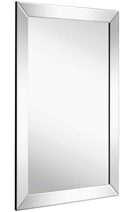 Large Flat Framed Wall Mirror with 2 Inch Edge Beveled Mirror Frame | Premium Silver Backed Glass Panel | Vanity, Bedroom, or Bathroom | Mirrored Rectangle Hangs Horizontal or Vertical (20