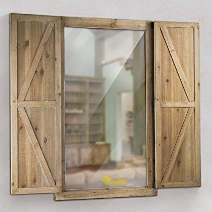 Millennium Art American Art Décor Wooden Shuttered Hanging Wall Vanity Mirror Rustic Farmhouse Decor