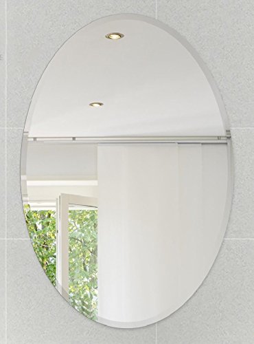Fab Glass and Mirror Oval Beveled Polish Frameless Wall Mirror with Hooks, 24