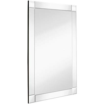 Hamilton Hills Large Squared Corner Beveled Mirror on Mirror Frame | Premium Silver Backed Glass Panel | Vanity, Bedroom, or Bathroom | Mirrored Rectangle Hangs Horizontal or Vertical (24