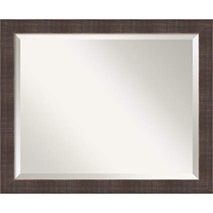 Amanti Art Wall Mirror Medium, Whiskey Brown Rustic Wood: Outer Size 22 x 18