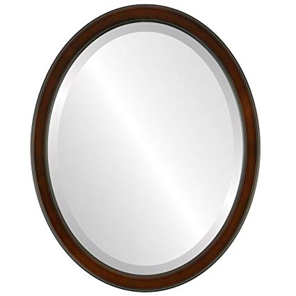 Decorative Mirror for Wall | Framed Oval Beveled Wall Mirror | Toronto Style - Walnut - 20x26 outside dimensions