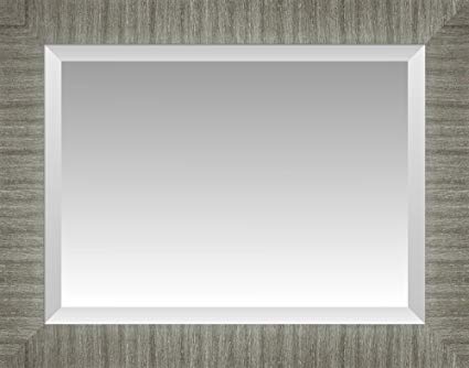 Wide Brushed Nickel Silver Beveled Wall Mirror, Size 33 X 27