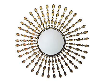 Sunburst Wall Mirror Decorative Home Accent With Drop Beautiful Champagne Crystals 25''inch Perfect for Living Room, Bathroom Wall Hanging Housewarming Gift