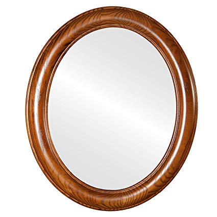 Oval And Round Mirrors Oval Flat Mirror with Toasted Oak Finish (12x16)