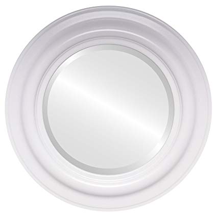Round Beveled Wall Mirror for Home Decor - Lancaster Style - Linen White - 19x19 outside dimensions