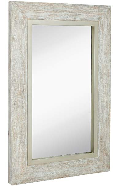 Hamilton Hills Large White Washed Framed Mirror | Beach Distressed Frame | Solid Glass Wall Mirror | Vanity, Bedroom, or Bathroom | Hangs Horizontal or Vertical | 100% (24