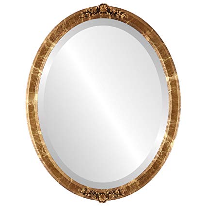 Oval Beveled Wall Mirror for Home Decor - Athena Style - Champagne Gold - 18x22 outside dimensions