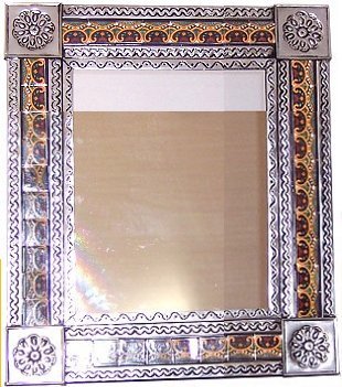 Medium Silver Greca C Mexican Tile Mirror