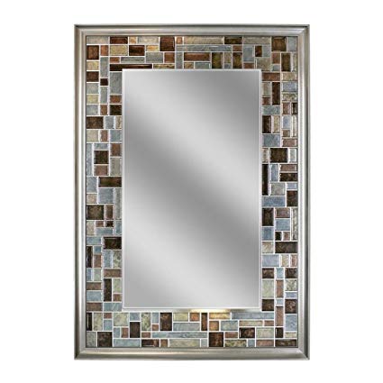 Deco Mirror 34 in. L x 24 in. W Windsor Tile Mirror in Brush Nickel Frame