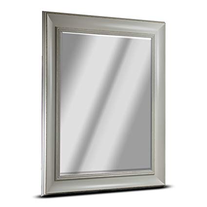Millennium Art Camden Large Rectangle Antiqued Framed Beveled Wall Bathroom Vanity Mirror - White (35