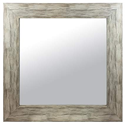Raphael Rozen Elegant - Modern - Classic - Vintage - Rustic - Hanging Framed Wall Mounted Mirror, Distressed Wood Finish, Gray - White Color