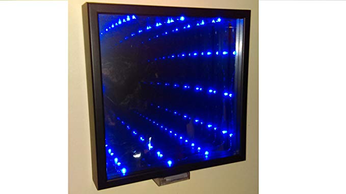 Led Infinity Mirror electric blue battery power 13in x 13in