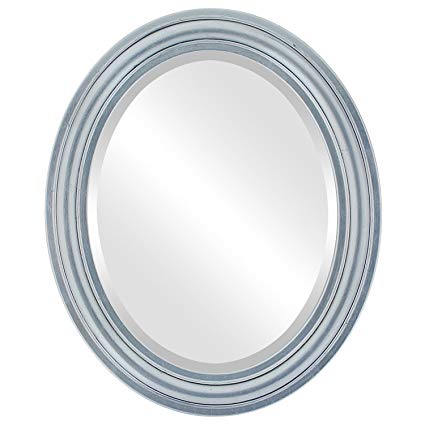 Oval Beveled Wall Mirror for Home Decor - Philadelphia Style - Silver Leaf with Black Antique - 20x24 outside dimensions