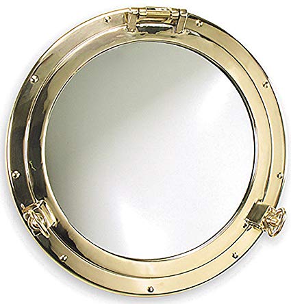 Heavy Duty Solid Brass Porthole Mirror by Shiplights for Interior/Exterior Use (11.8
