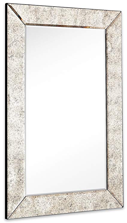 Large Antiqued Framed Wall Mirror 3.5 inch Antique Frame Rectangular Mirrored Glass Panel | Premium Beveled Silver Backed Mirror Vanity, Bedroom, or Bathroom Hangs Horizontal & Vertical (24